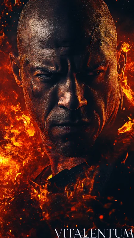 High-contrast fiery portrait with dramatic chiaroscuro lighting effects