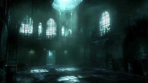 Haunting light pours into an abandoned industrial hall