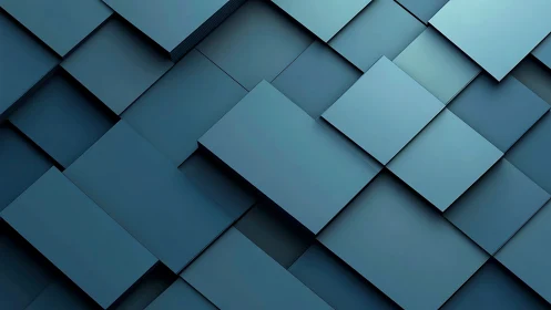 Layered blue rectangles form geometric 3D abstract grid.