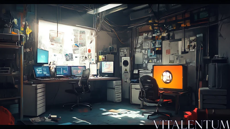 Midnight coders orbit glowing screens in a cluttered lair