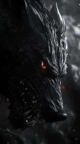 Fierce shadow wolf rises with molten eyes in swirling smoke