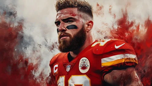 Grit and color collide around a focused football warrior.