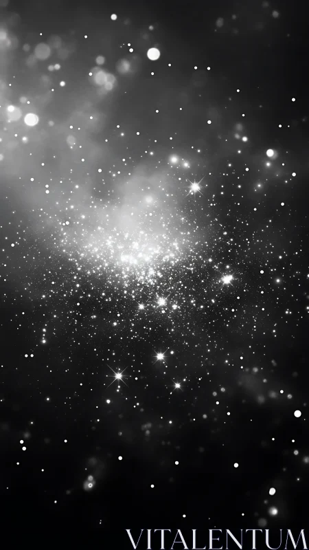 Luminous starfield drifts through a calm monochrome cosmos