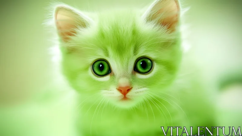 Vibrant green cat with striking emerald eyes.
