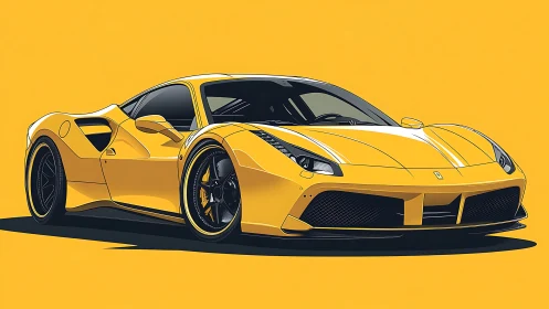Yellow sports coupe rendered in clean vector illustration