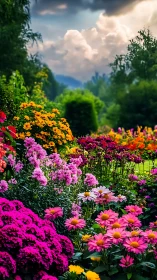 Mountain Valley Flower Garden with Layered Vegetation.