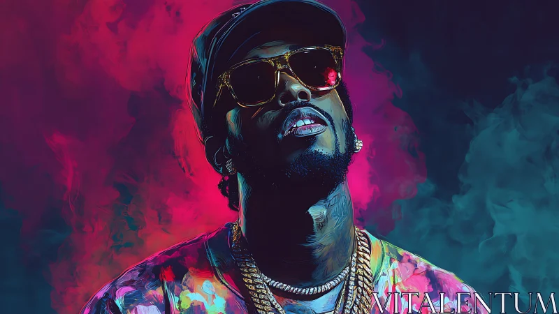 Chromatic vapor portrait with neon smoke diffusion rendering.