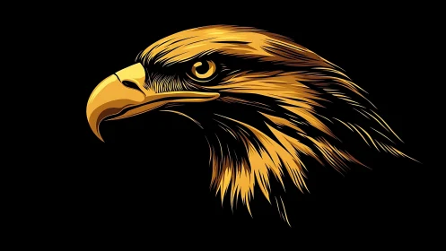 Majestic Golden Eagle Head Digital Artwork on Black Background.