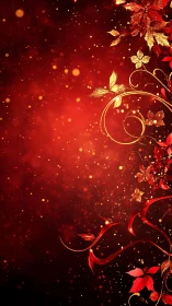 Glowing red poinsettia swirls dancing in festive sparkles.