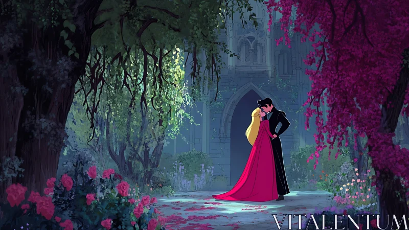 Couple in Gothic Garden Setting.