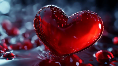 Crimson Heart Shaped Droplet Glistening with Wonder.