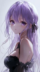 Side profile of anime girl with long lavender hair rendered.