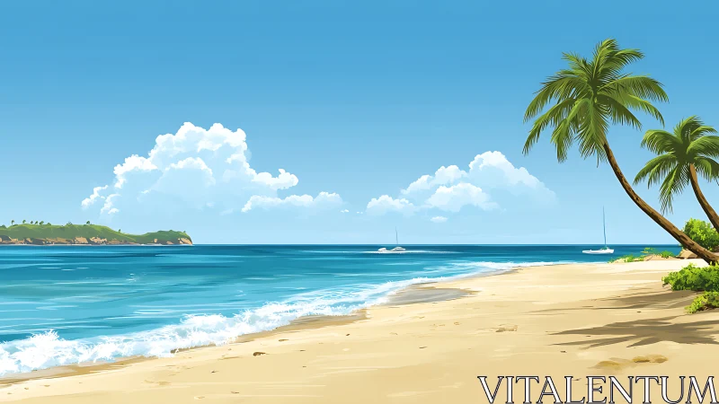 Tropical Beach Paradise with Palm Trees.
