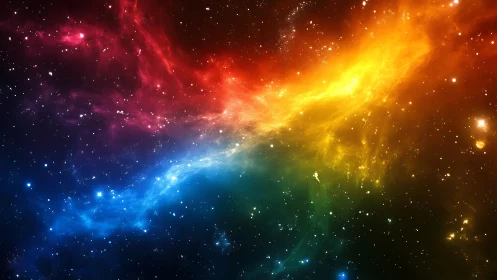 Spectrum nebula arc in deep space with radiant color bands.