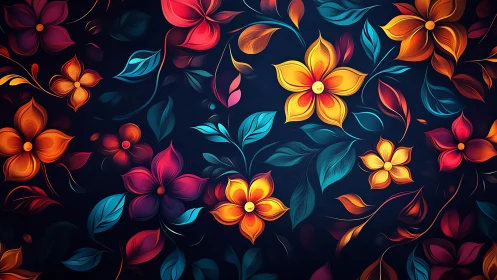 Vibrant floral pattern with luminous neon gradient petals