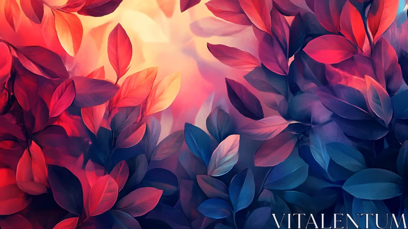 Glow of twilight leaves in soft pink, red, and deep blue.