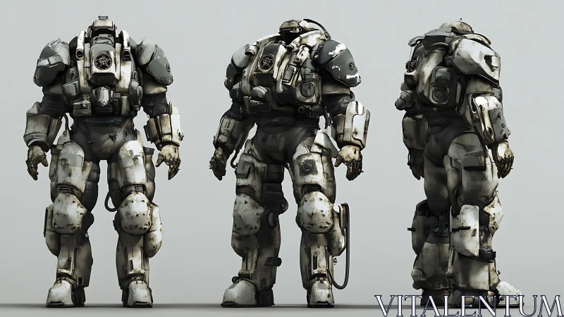 Weathered war mech quietly rehearses its next battlefield entrance