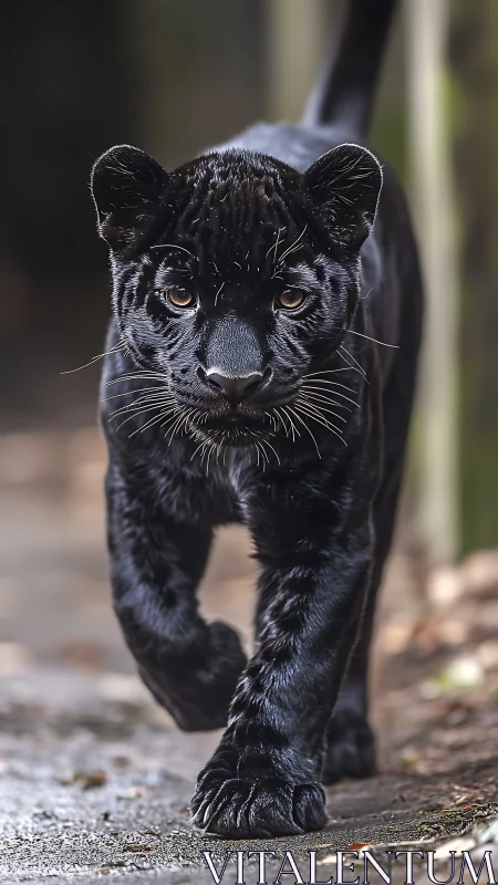 Black Panther Portrait. Intense Golden Eyes Direct Gaze.