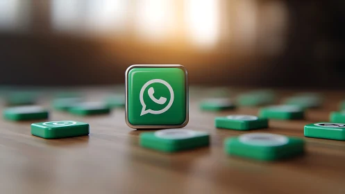 Central WhatsApp 3D icon rendered with shallow depth-of-field focus