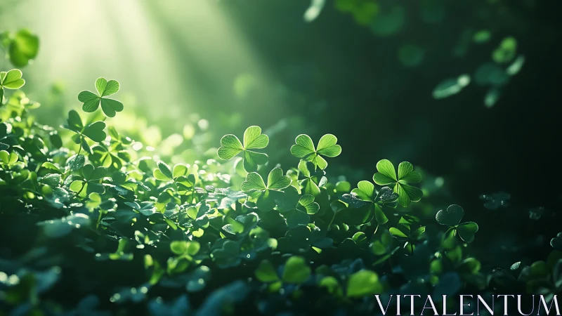 Backlit Clover Canopy in Luminous Forest Clearing.