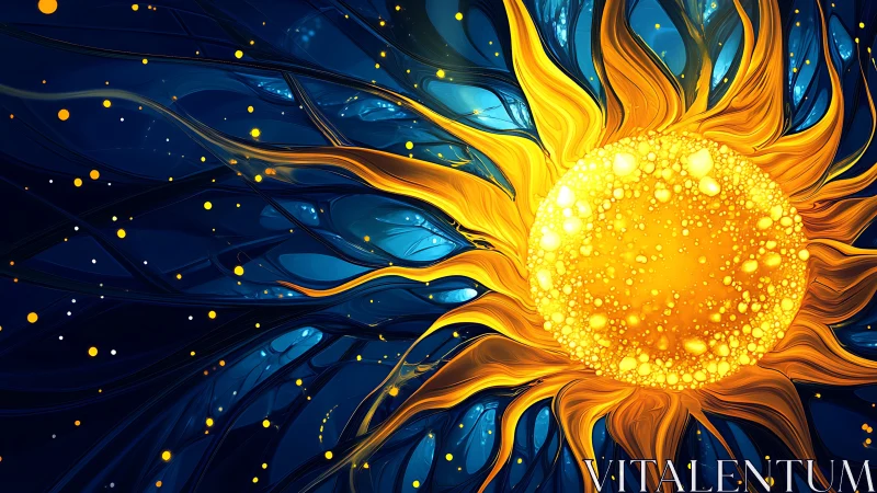 Solar bloom swirling through midnight cosmic tide.