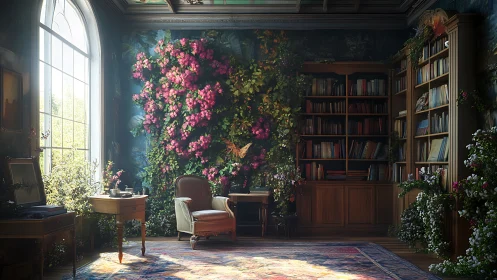 Sunlit garden library invites quiet reading and daydreams