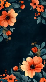 Orange Cosmos Blooms Against Deep Navy Background.