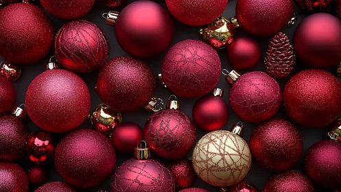 Glowing red Christmas baubles spread rich festive cheer