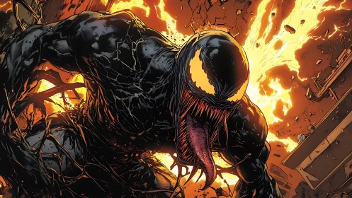 Symbiotic creature lunges amid high-contrast explosive backlighting