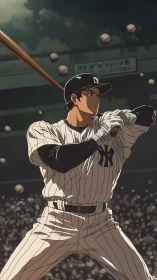 Anime-style stadium portrait of poised baseball batter in motion.