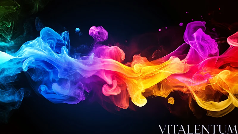 Vibrant multicolor smoke stream flows across dark background