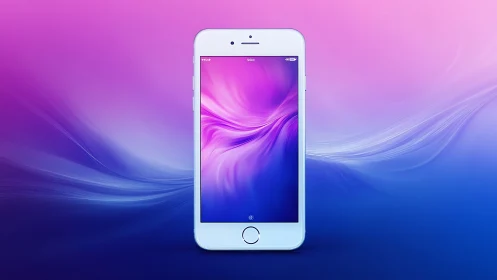 White Smartphone Glowing with Vibrant Magenta & Blue Wallpaper.