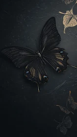 Midnight obsidian butterfly with molten gold wing glimmers.