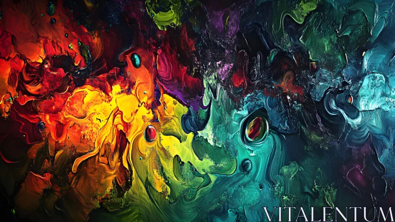 Vivid Abstract Oil Painting with Dynamic Colorful Swirls.