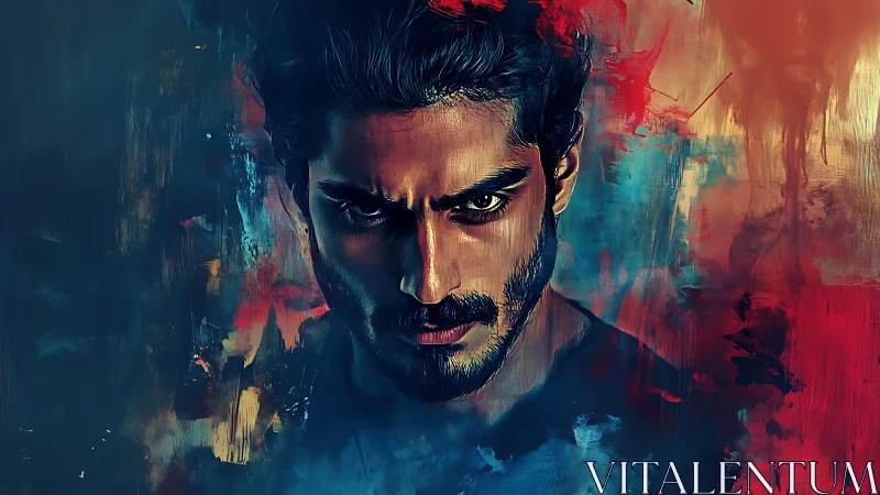 Male portrait in digital painting with abstract color field.