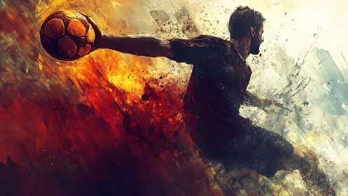 Dynamic digital painting of soccer player in explosive motion