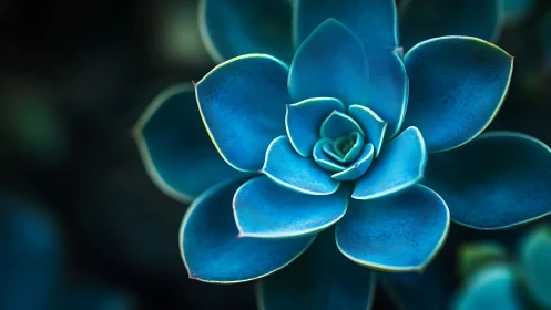 Blue succulent plant fills centered macro close-up frame