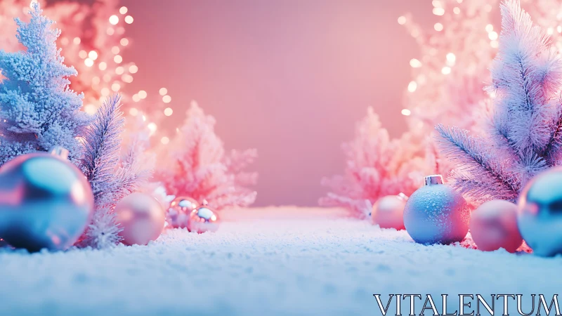 Frosted pastel Christmas ornaments in dreamy bokeh glow.