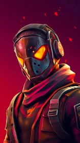 Masked neon rogue poised in a blaze of electric color.