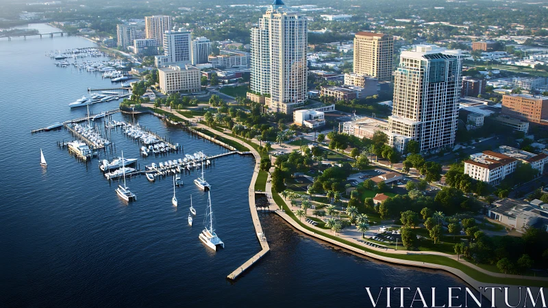 Waterfront marina skyline with high-rise residential towers.