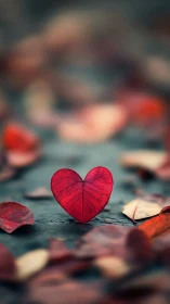 Red Heart-Shaped Leaf Centered on Textured Surface