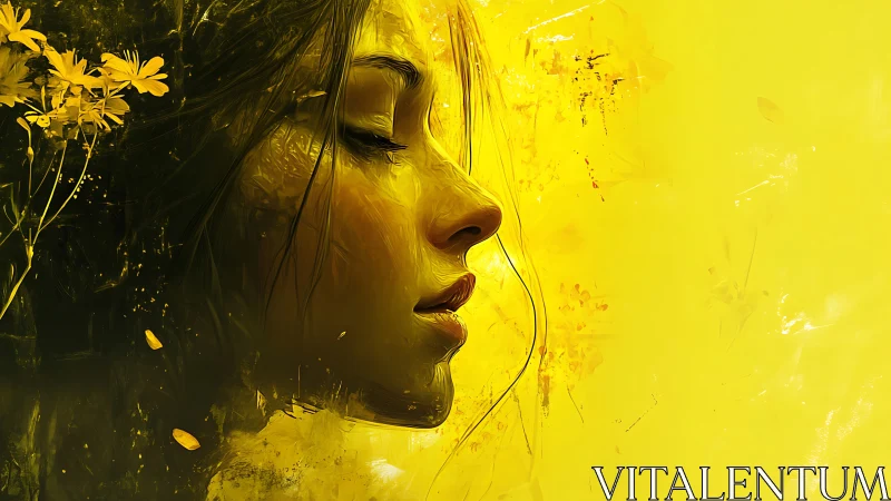 Golden reverie profile in luminous abstract bloomscape.