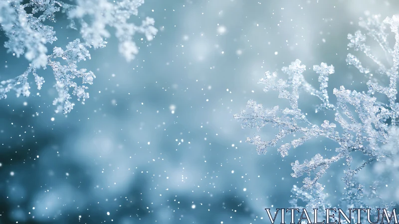 Macro snowflake crystals in shallow depth-of-field composition.