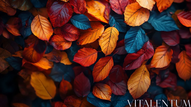 Multicolored autumn foliage in dense overlapping composition.