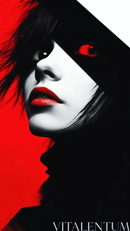 High-contrast cyber portrait with diagonal red-black geometry