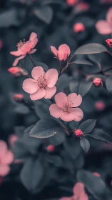 Delicate Pink Blossoms Against Desaturated Foliage.