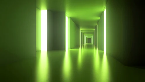 Glowing green corridor inviting you into a calm, dreamy path.