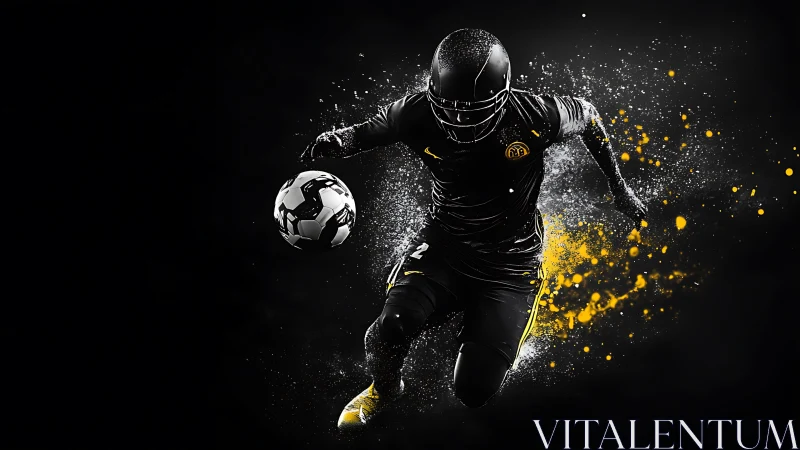 Digital rendering shows football player kicking a soccer ball