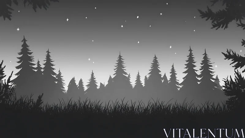 Silhouetted forest landscape with starlit night sky