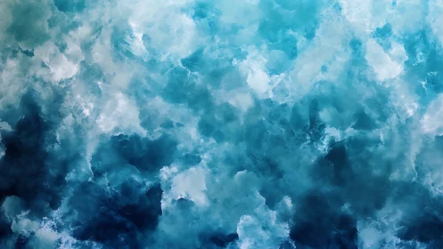 Celestial ocean clouds in swirling cyan nebula field.